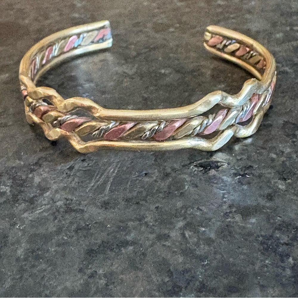 Mixed Metal Tri Color Cuff Bracelet Brass Copper Silver